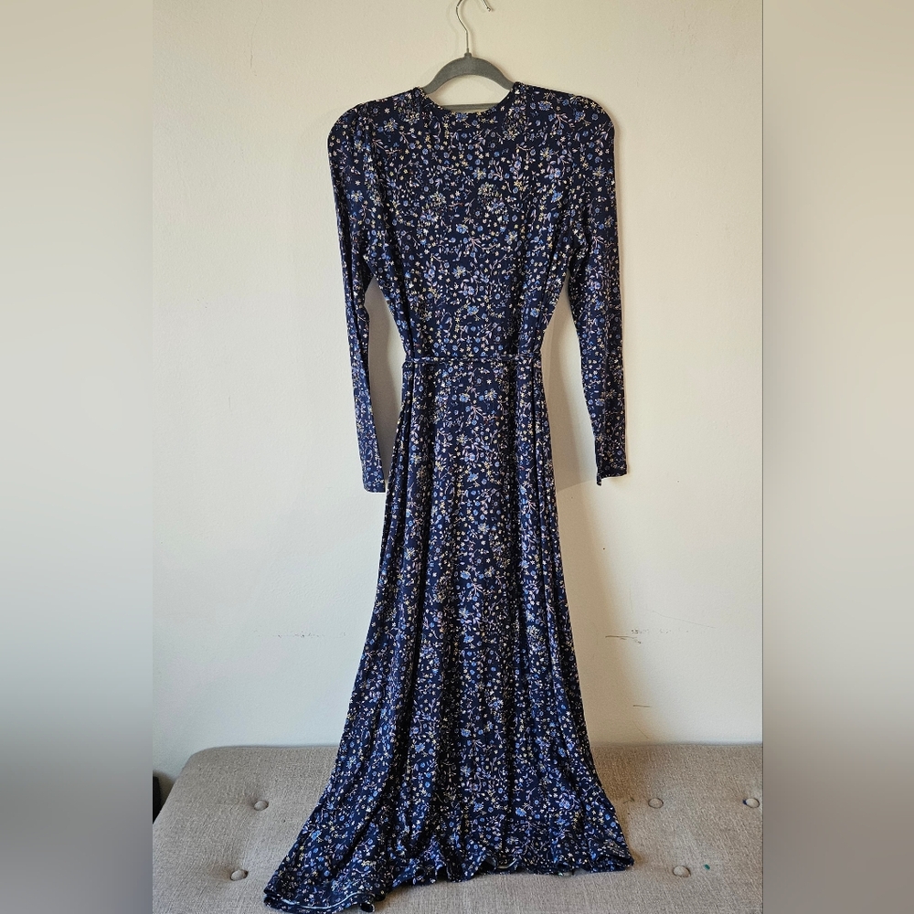 Boden Navy Ditzy Floral Longsleeve Midi Dress, NWT Size 4 Tie Waist Springy - Picture 7 of 10